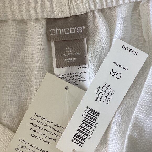 NWT Chico's White Linen Wide-Leg Pants With Elastic Waistband Size 4 - Picture 10 of 12